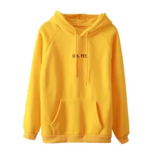 Fsdhion Autumn Winter Fleece Oh Yes Letter Harajuku Print Pullover Thick Loose Women Hoodies Sweatshirts Female Casual Coat (US 12-18W)