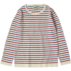 FUB Ecru/Azure/Crimson Red Contrast Striped Blouse