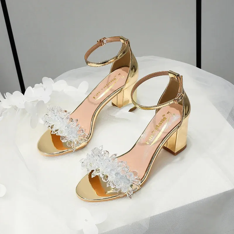 Funki Buys | Shoes | Women's Gold Silver Floral Bridal Sandals
