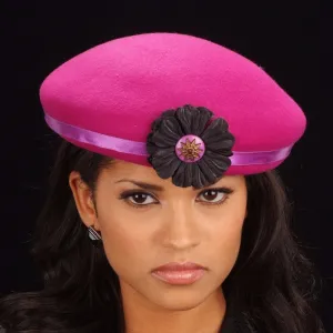 FW1134 Pillbox felt dress hat with small flower and button