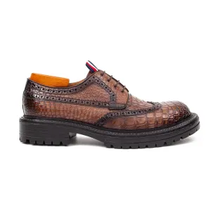 Genuine Crocodile Leather Men's Derby Brogues Coffee