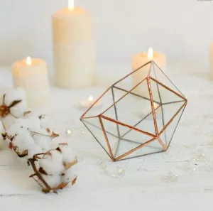 Geometric 6.3" Planter Glass Diamond Terrarium (Gold) with glass