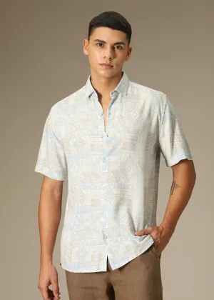 Geometric Print Beige Shirt