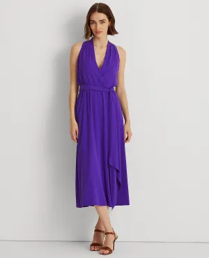 Georgette Halter Dress In Purple