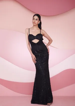 Georgia Black Hand Embroidered Backless Gown