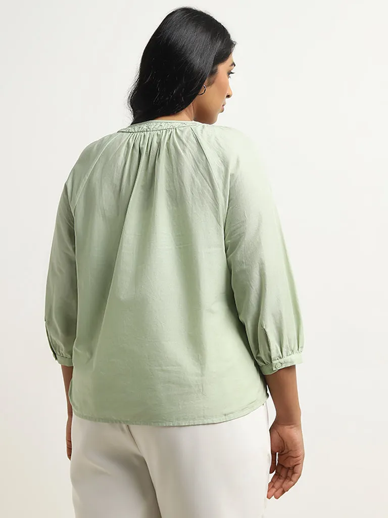 Gia Light Sage Schiffli Detailed Cotton Top