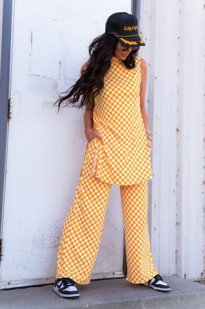 Gigi Sleeveless Ribbed Playsuit in Sunshine Check