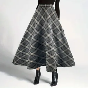 Girlary-shop outfit inspo fall Women's Autumn and Winter Plaid Woolen Skirt Thickened Retro plus Size A- line Skirt High Waist Long Dance Skirt Women's Skirt