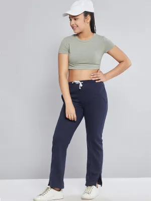 Girls Navy Fleece Brand Drawstring Track Pants - Lyush Kids