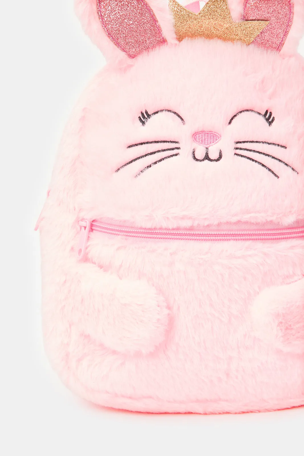 Girls Pink Rabbit Faux Fur Backpack