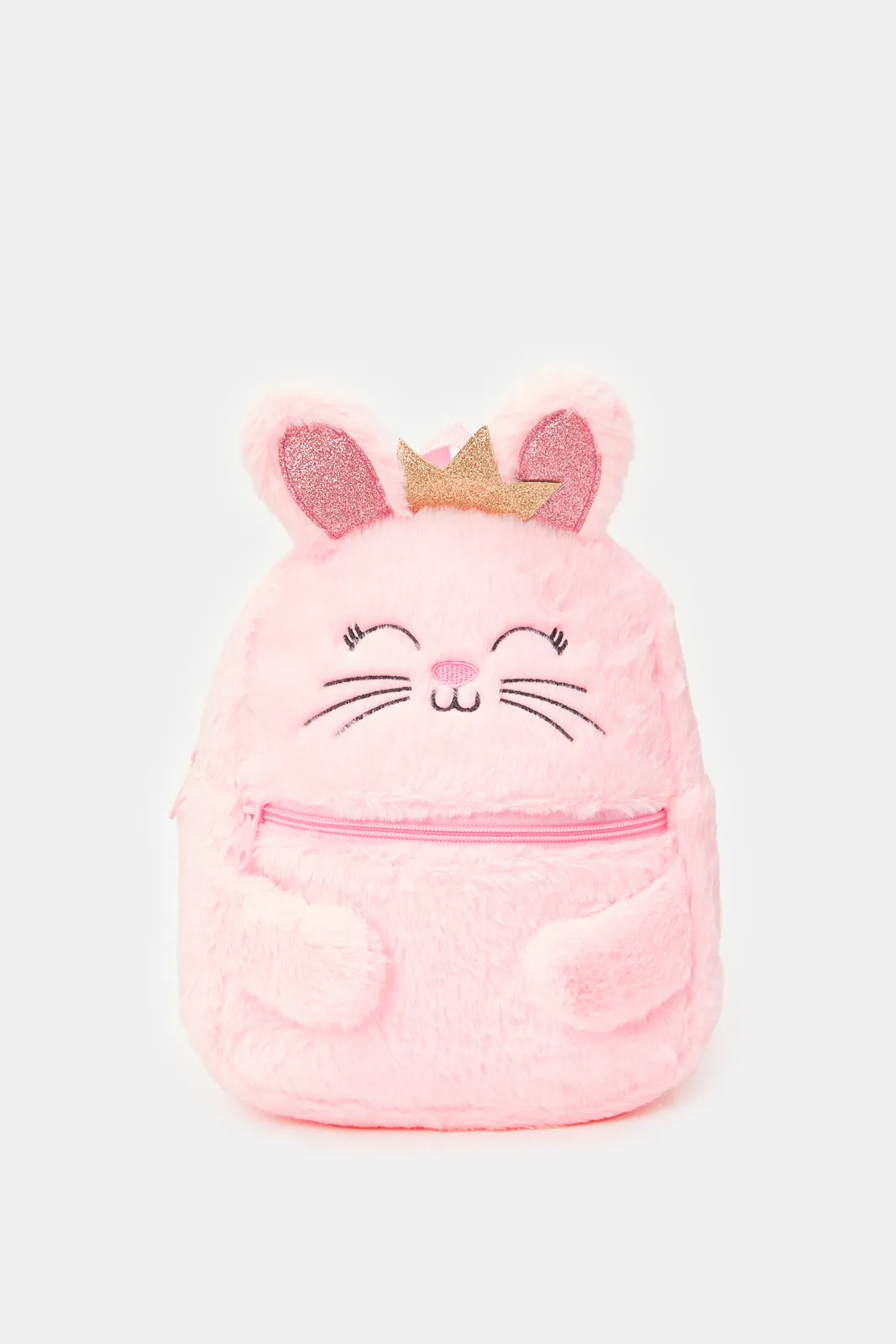 Girls Pink Rabbit Faux Fur Backpack