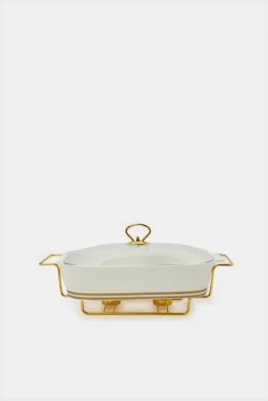 Gold And White Rectangle Food Warmer (3 Piece)