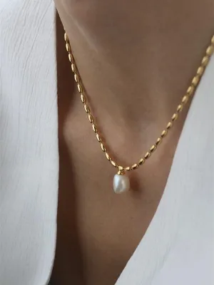 Gold Beads Chain Pearl Necklace