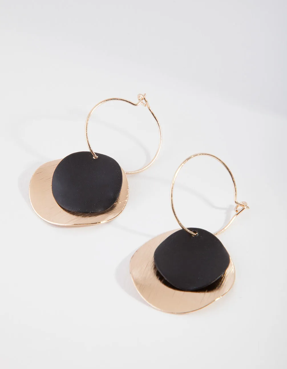 Gold Black Disc Layer Earrings