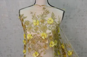 Gold Bridal Lace Fabric | EA3032 |Metallic Gold Embroidery Lace Fabric | 50" Wide | Wedding Beaded Lace Fabric |