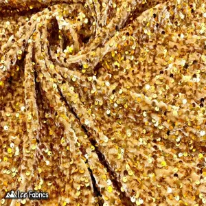 Gold Emma Stretch Velvet Fabric with Embroidery Sequin