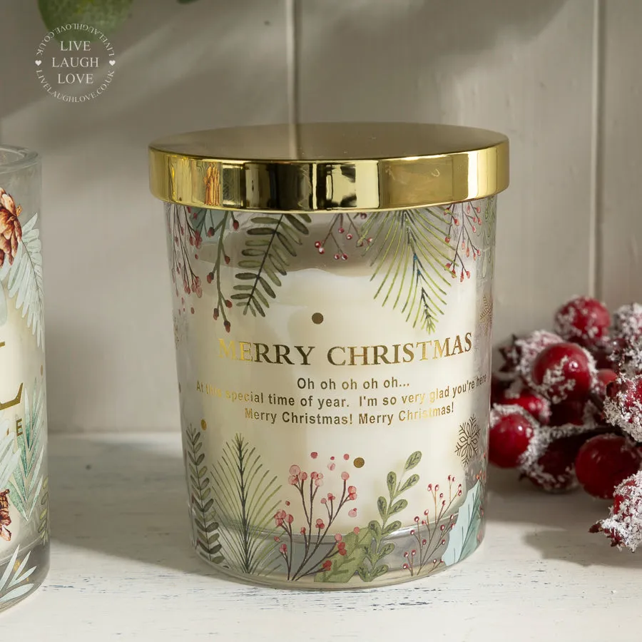 Gold Lidded Scented Christmas Candle with Festive Print