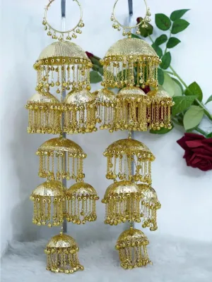 Gold Plated And White Beaded Bridal Layered Kaleeras