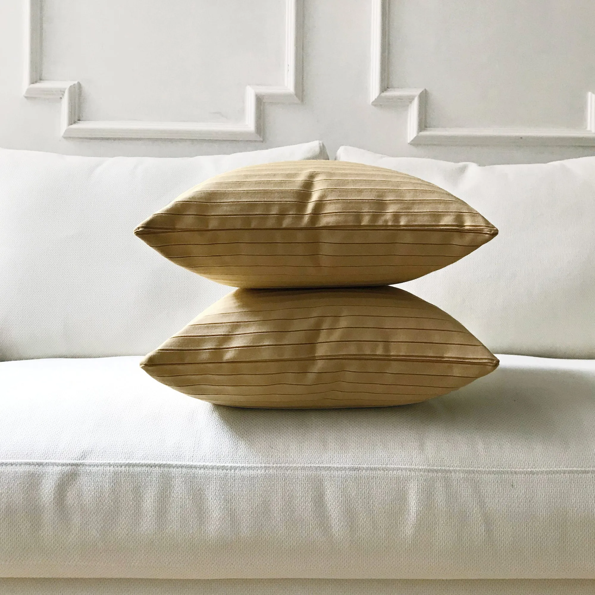 Gold Pleated Stripe Throw Pillow Cover 18x18
