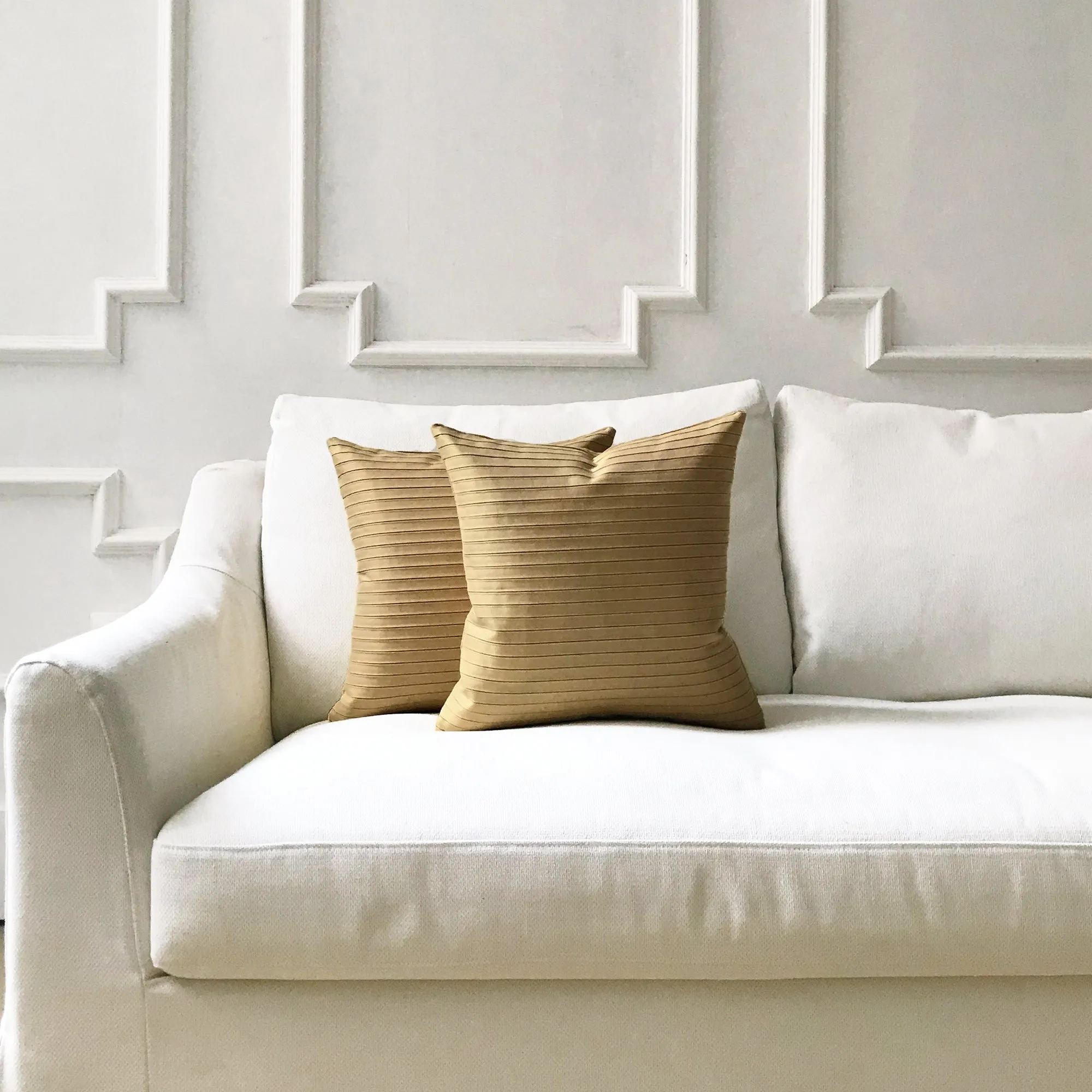 Gold Pleated Stripe Throw Pillow Cover 18x18