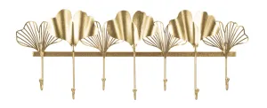 Golden Metal Leaf Wall Rack with 7 Hooks