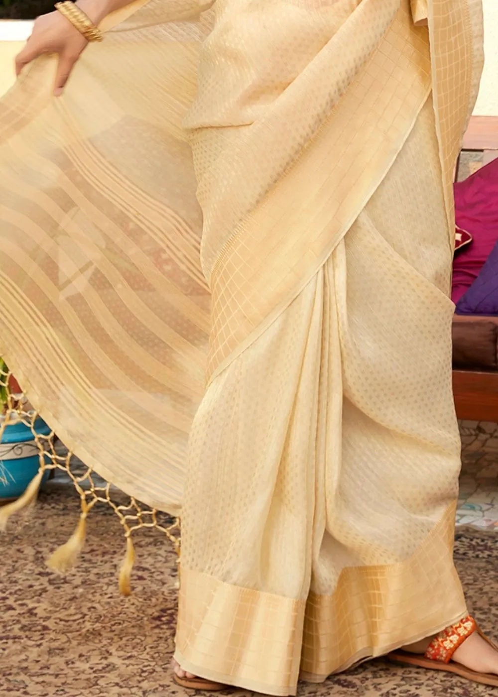Golden Zari Woven Tissue Silk Saree