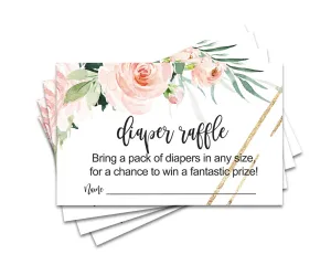 Graceful Floral Diaper Raffle Tickets - Baby Shower Game Inserts by Paper Clever Party, 50 Pack