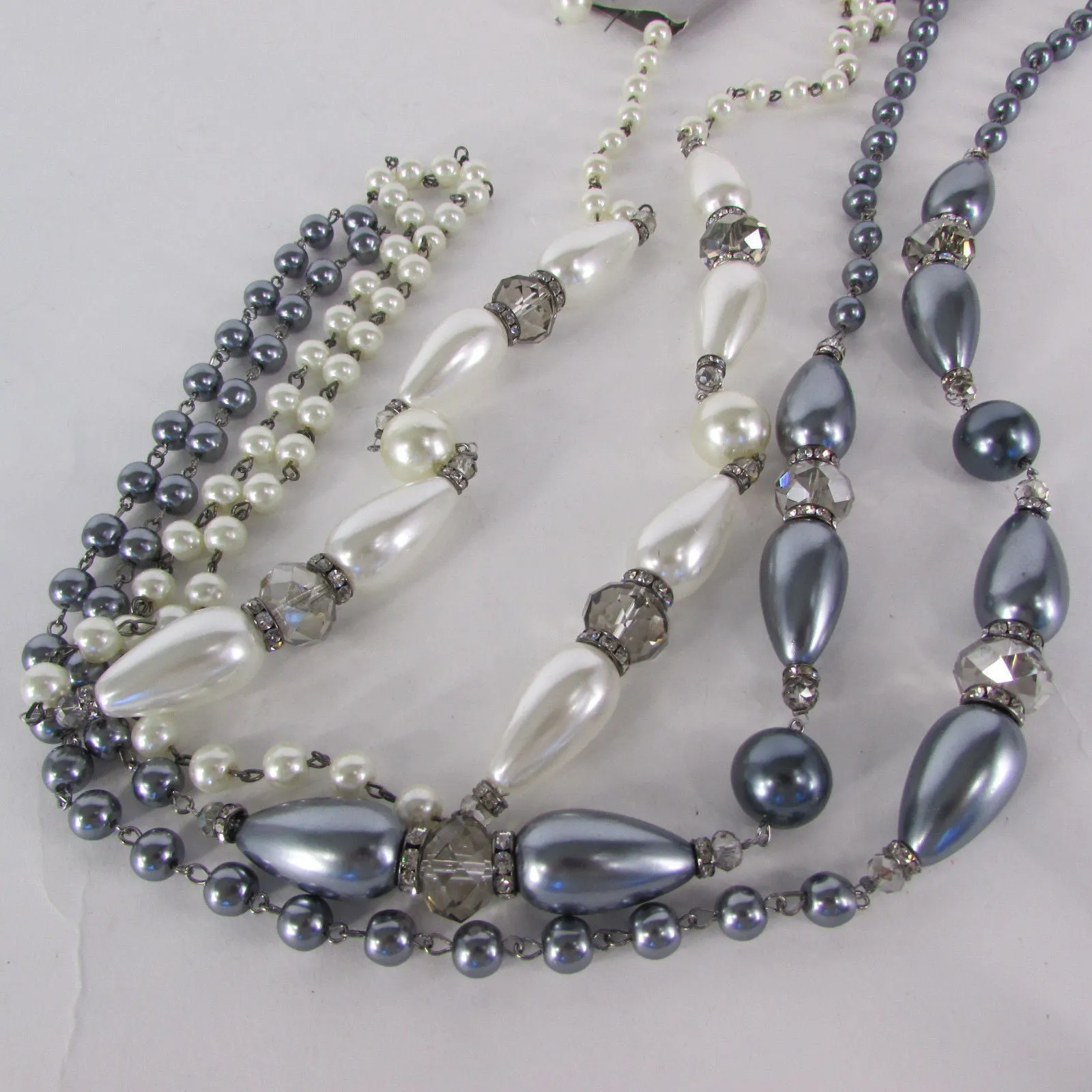 Gray Beads Beige Silver ColorSmall Imitations Pearls Long Necklace Earrings Set
