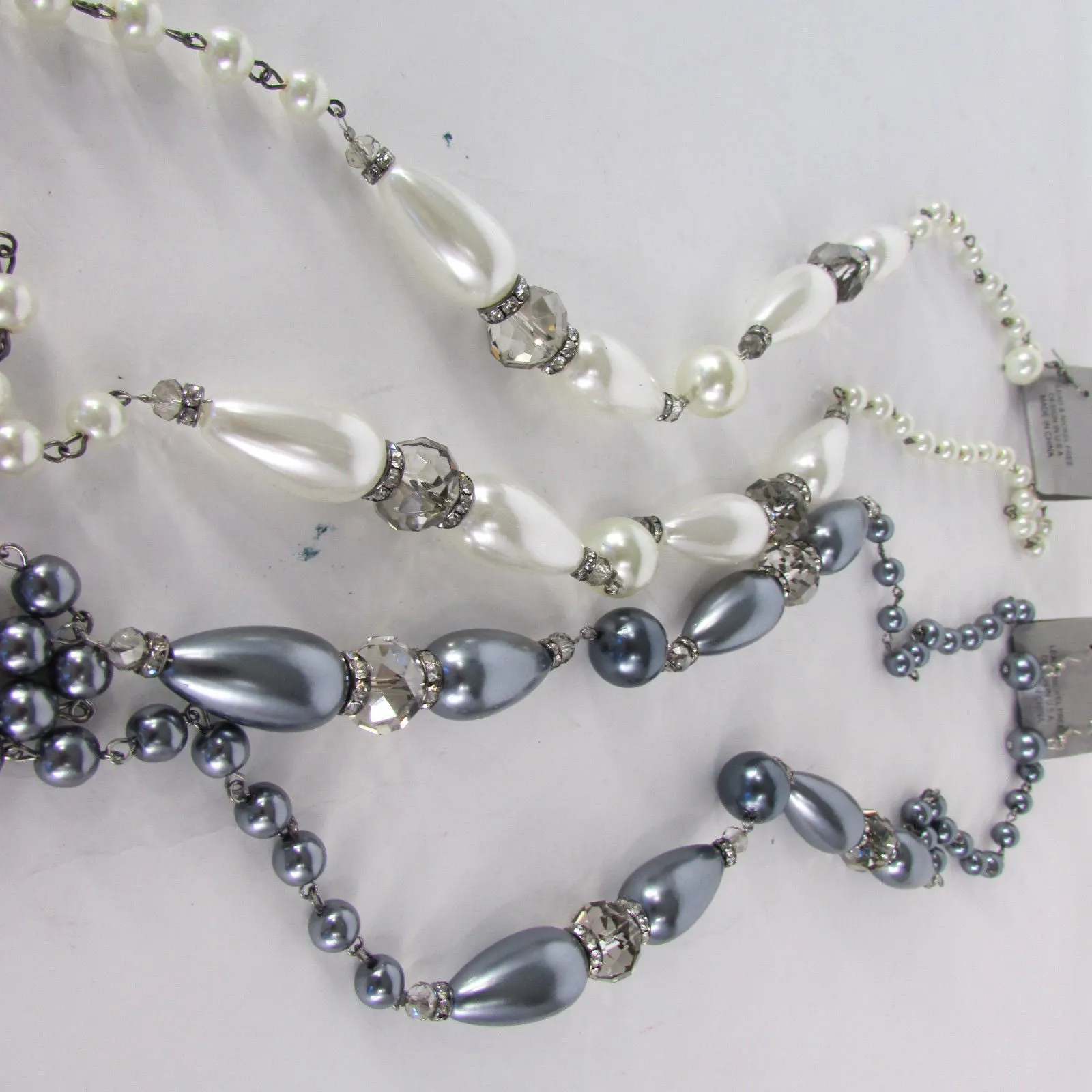 Gray Beads Beige Silver ColorSmall Imitations Pearls Long Necklace Earrings Set