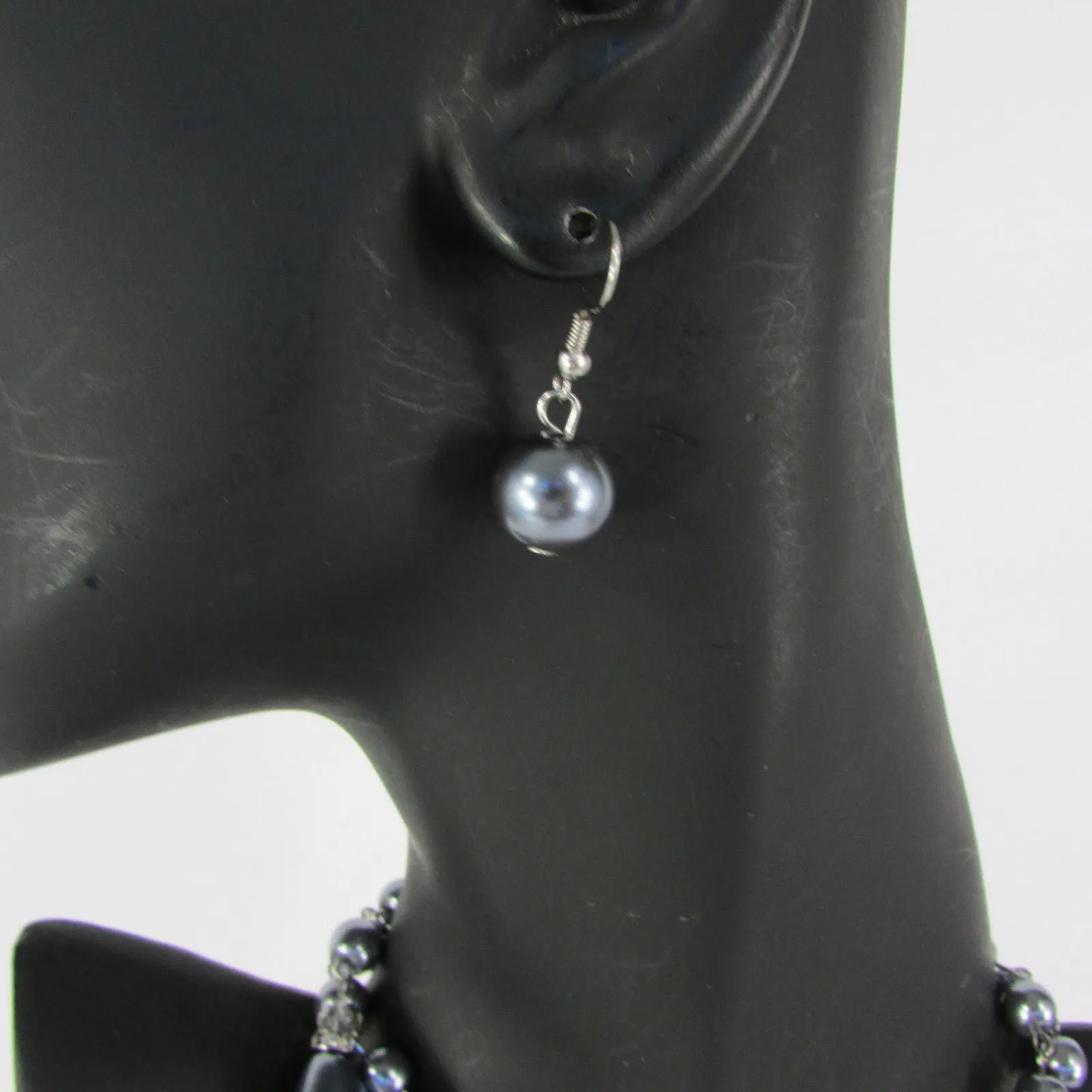 Gray Beads Beige Silver ColorSmall Imitations Pearls Long Necklace Earrings Set