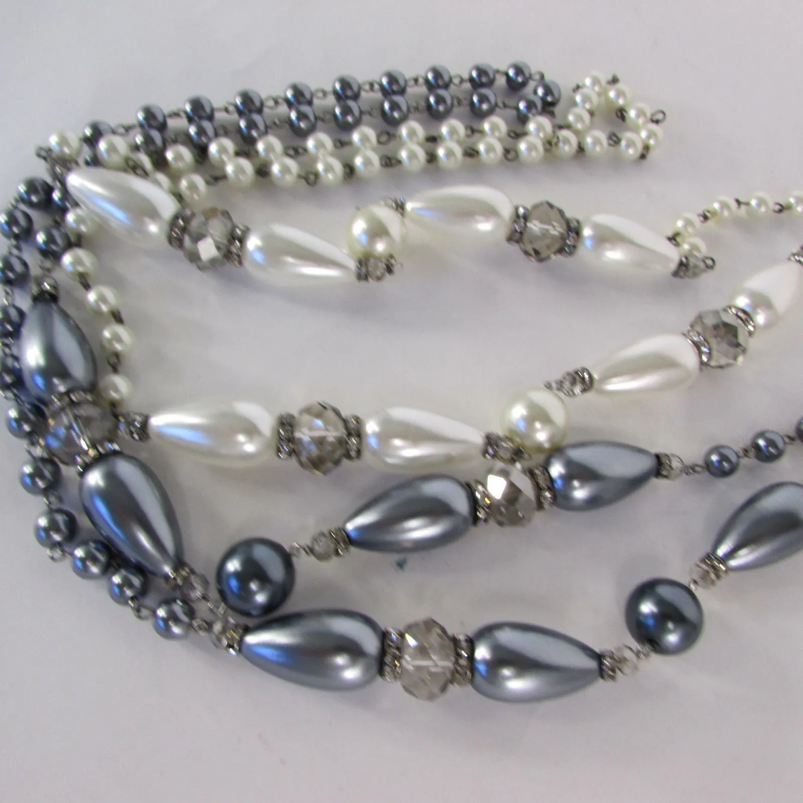 Gray Beads Beige Silver ColorSmall Imitations Pearls Long Necklace Earrings Set