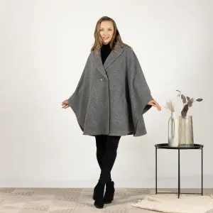 Gray Collared Loose Cape Coat