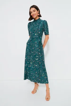 Green Amara Marble Print Long Sleeve Dress