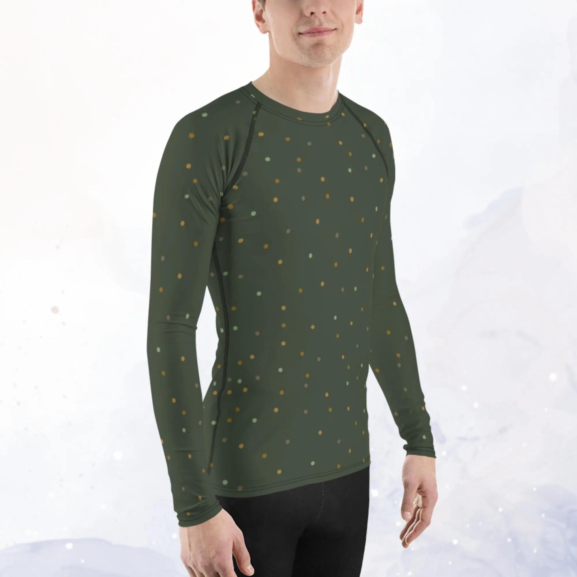 Green and Gold Polka Dot Men's Long Sleeve Rash Guard