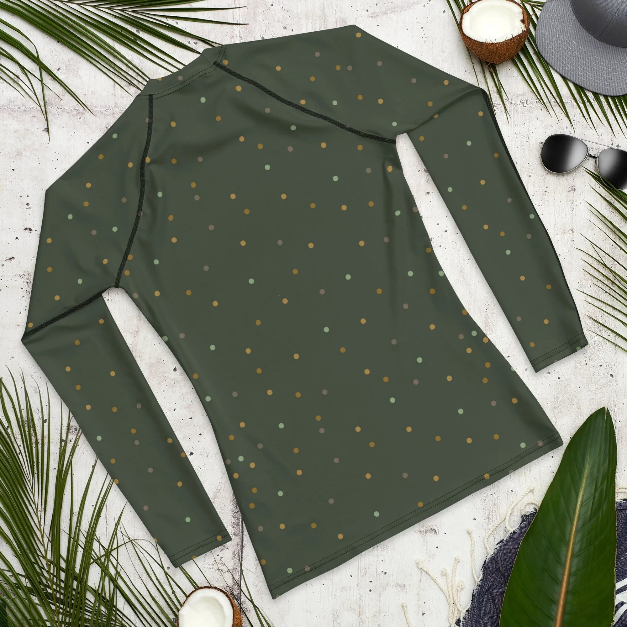 Green and Gold Polka Dot Men's Long Sleeve Rash Guard