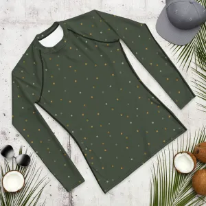 Green and Gold Polka Dot Men's Long Sleeve Rash Guard