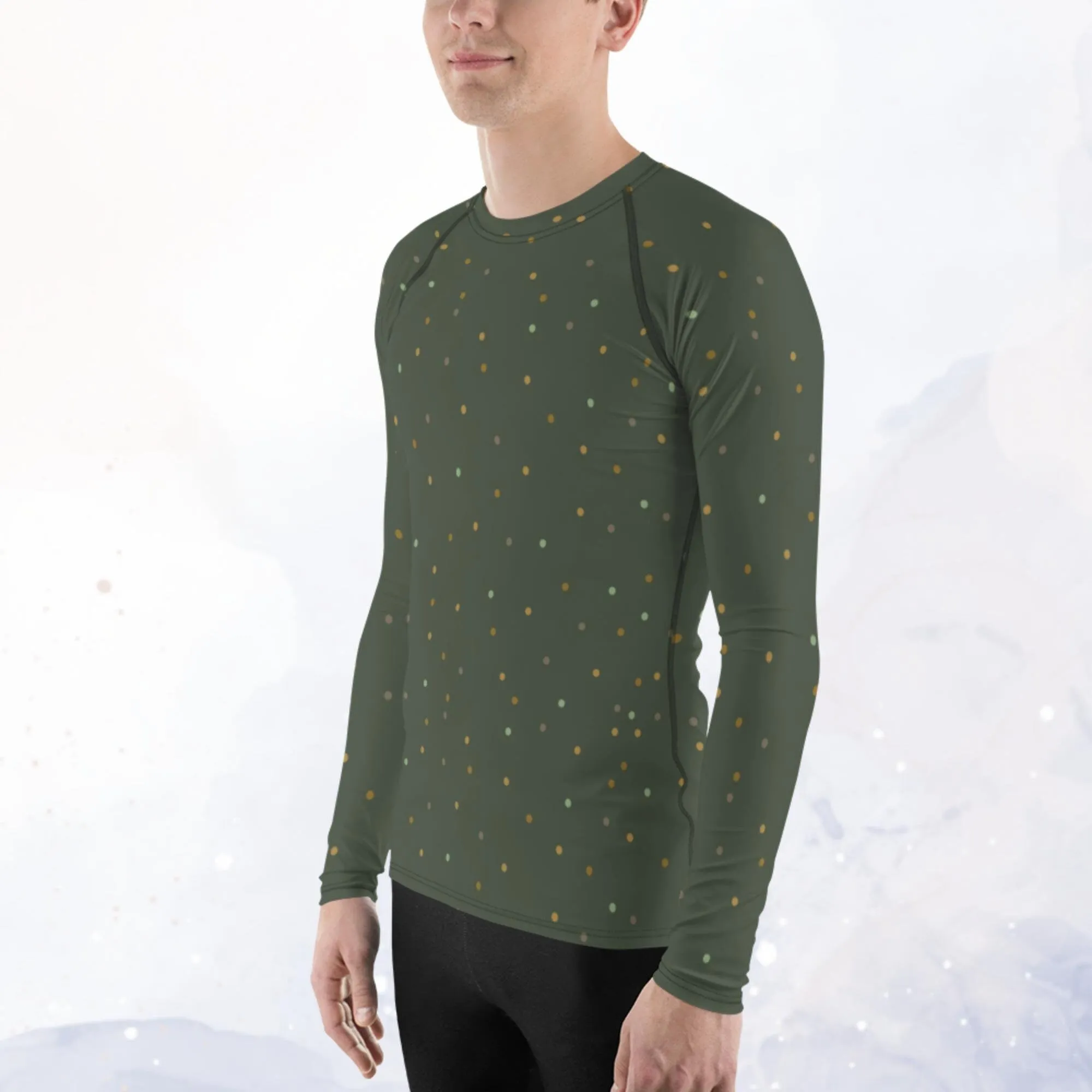 Green and Gold Polka Dot Men's Long Sleeve Rash Guard