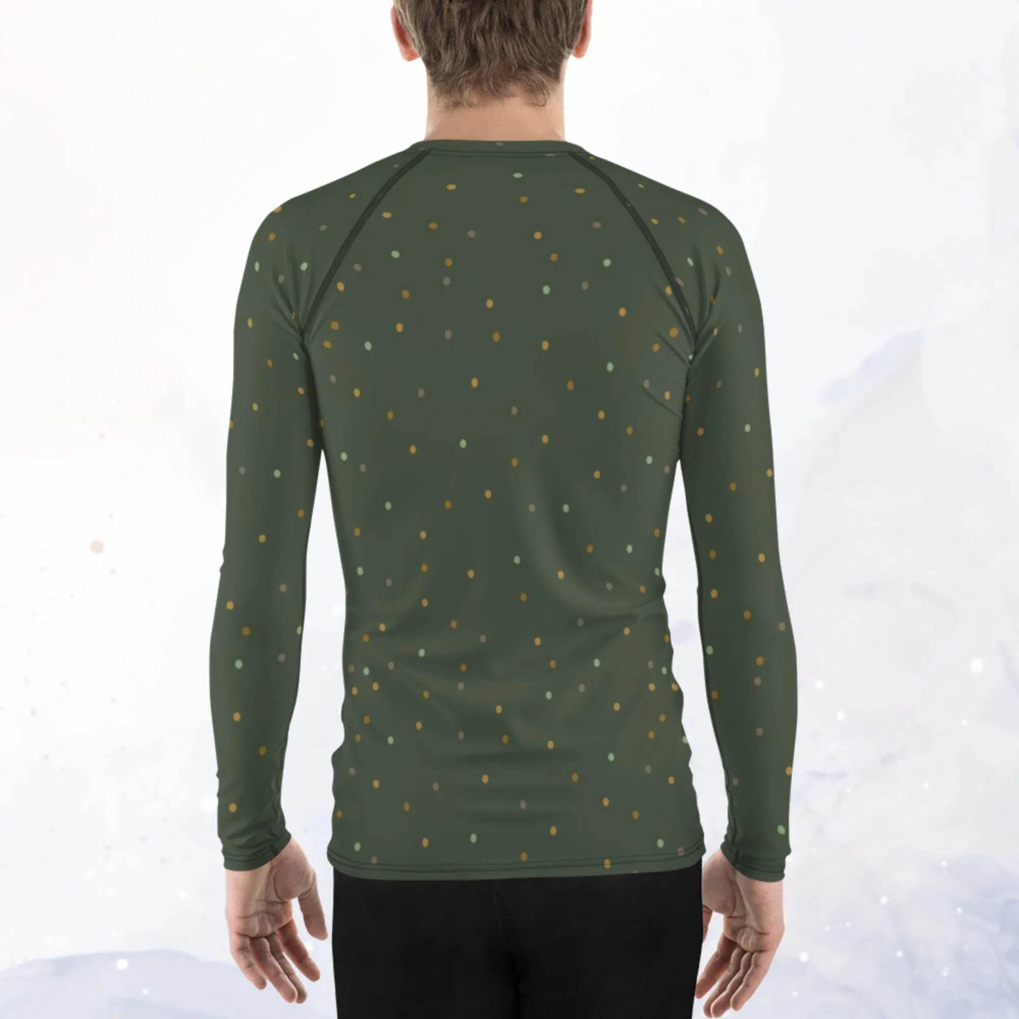 Green and Gold Polka Dot Men's Long Sleeve Rash Guard