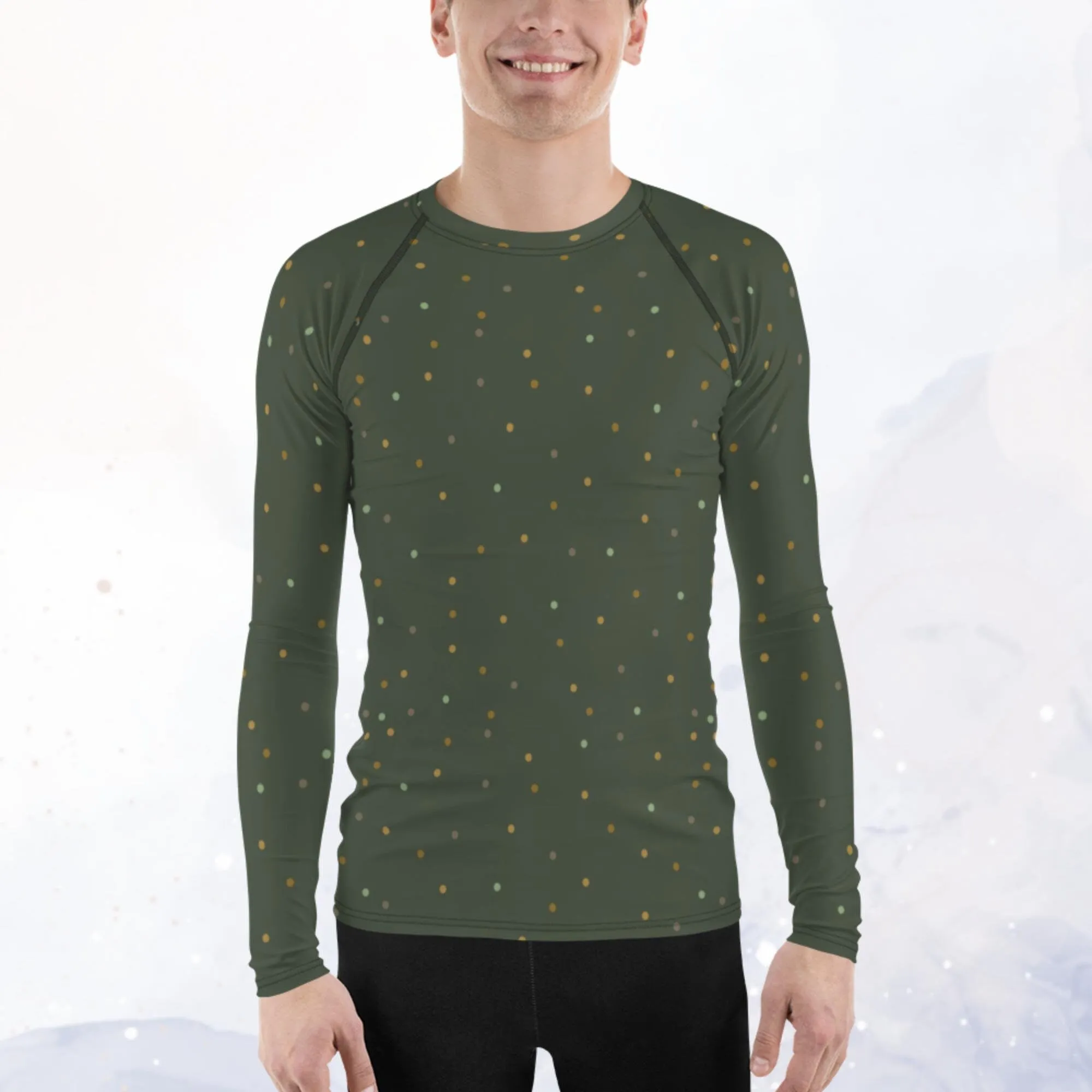 Green and Gold Polka Dot Men's Long Sleeve Rash Guard