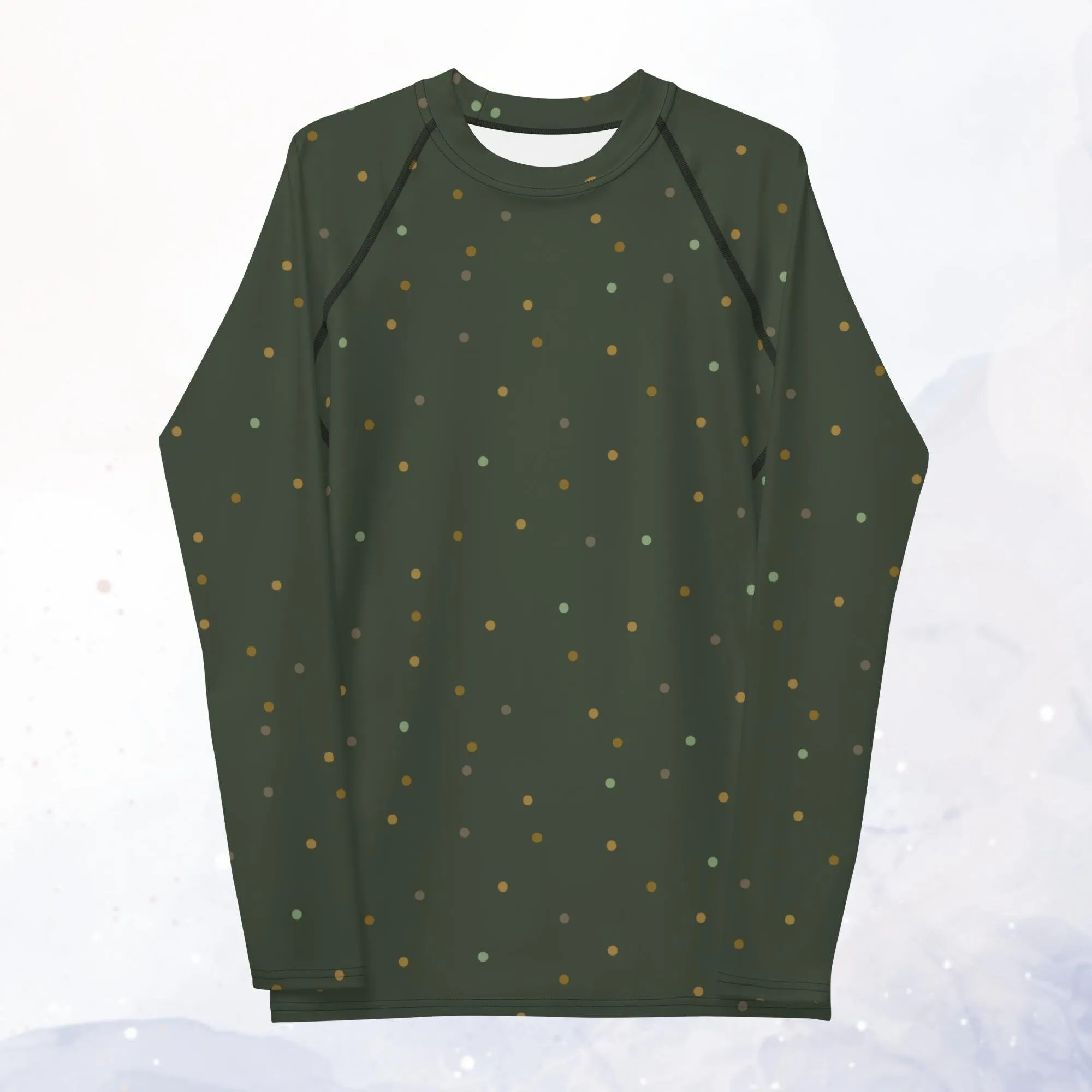 Green and Gold Polka Dot Men's Long Sleeve Rash Guard