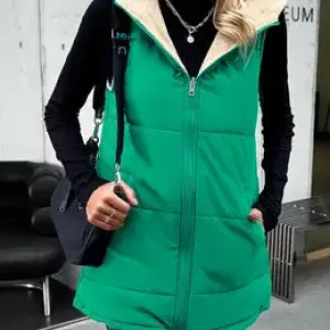 Green Puffer Vest with Fleece Lining