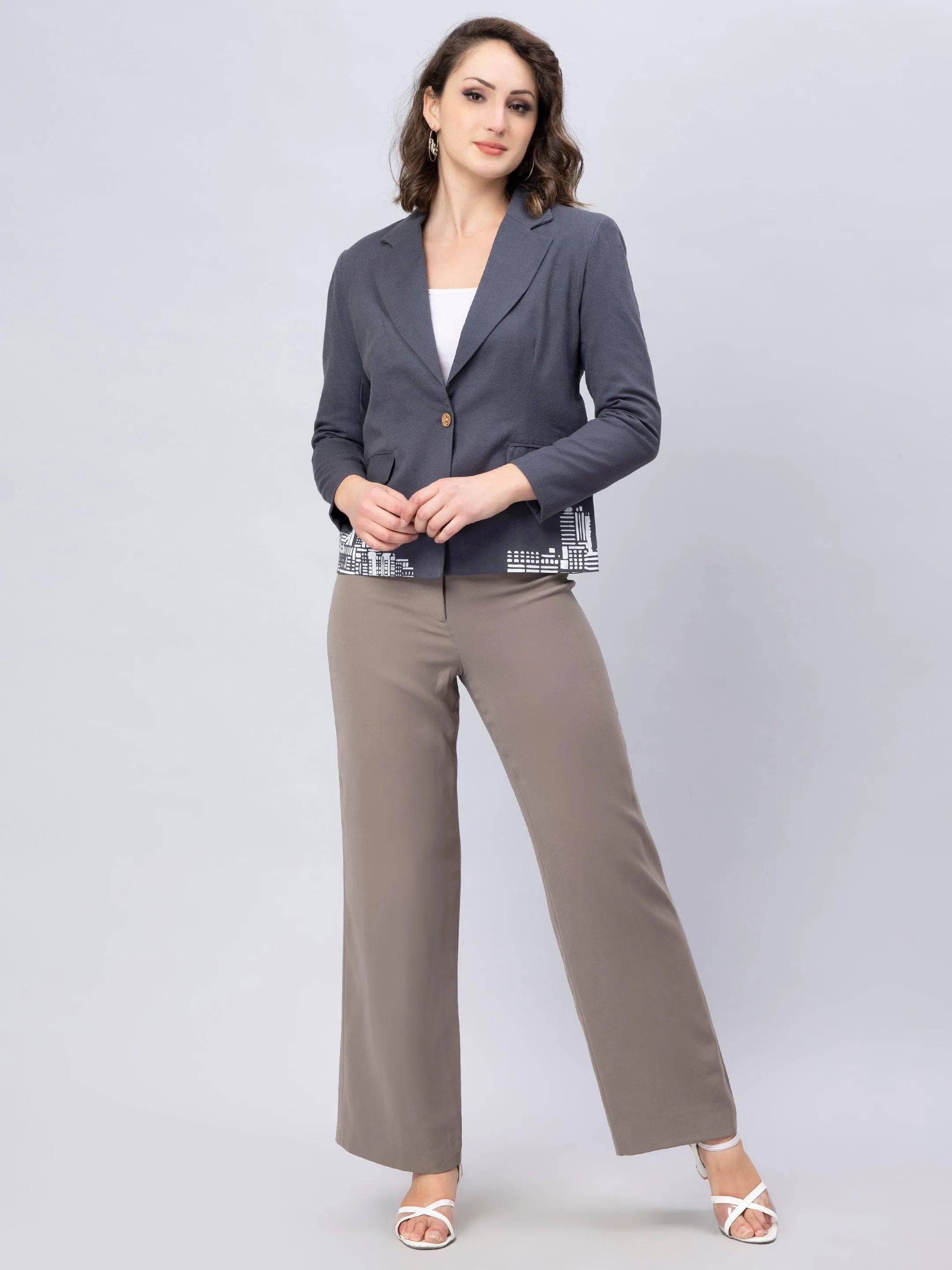 Grey Cotton Single Breasted Blazer: Casual Elegance Refined