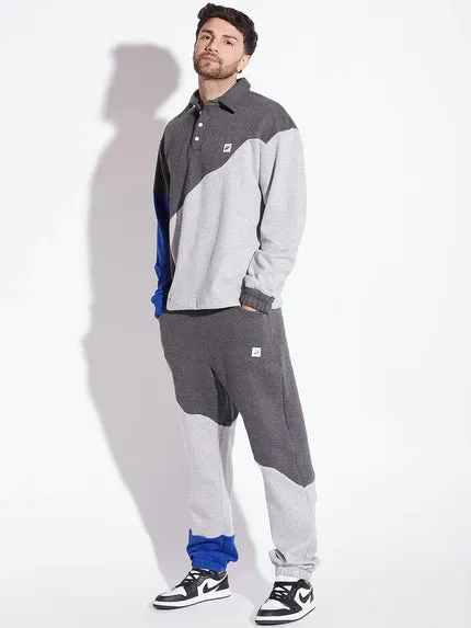 Grey Cut Sew Polo Collared Relaxed Tracksuits