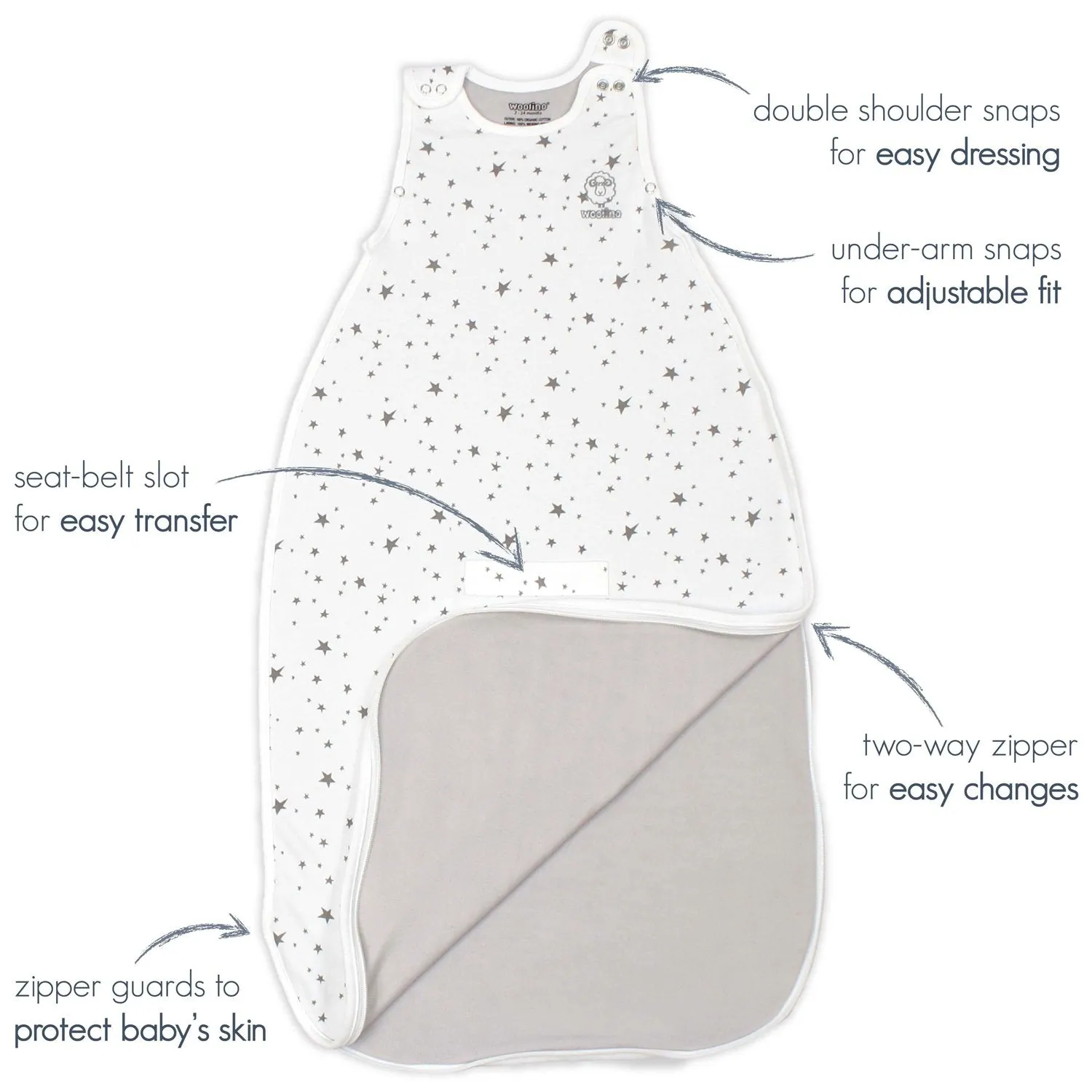 >Woolino Merino Wool 4 Season Sleep Bag ULTIMATE - Star White