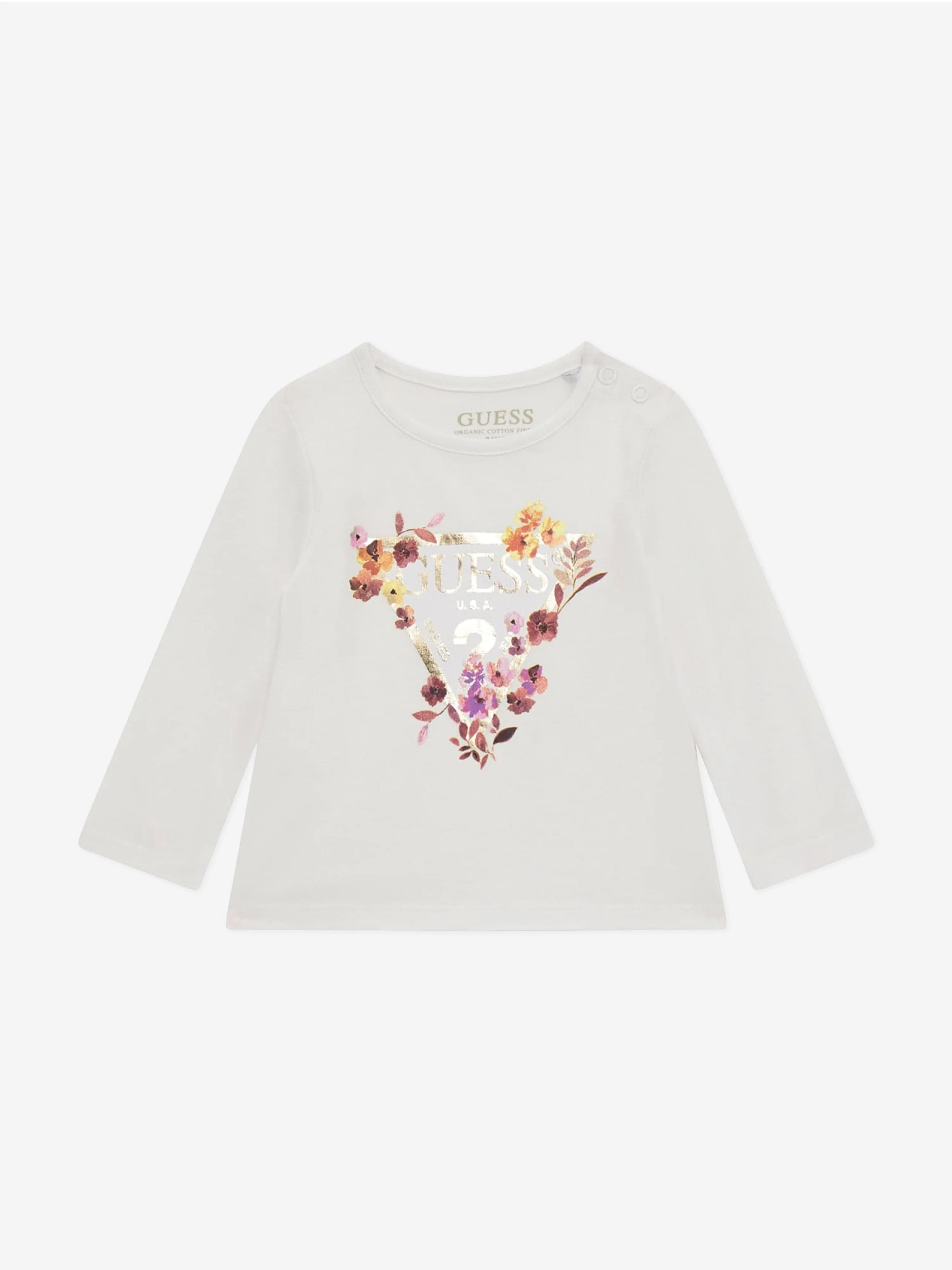 Guess Baby Girls Long Sleeve Logo T-Shirt in White