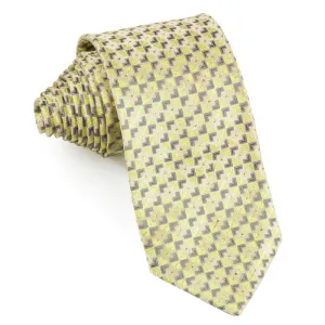 Guy Laroche Men's Silk Neck Tie Geometric On Lime Green With Silver Sparkles