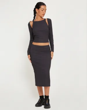 Hadley Midi Skirt in Crinkle Charcoal