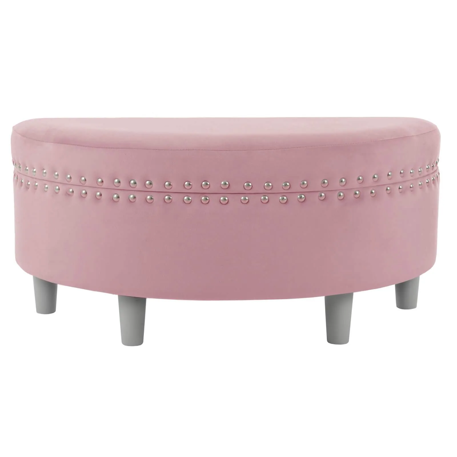 Half Moon Storage Ottoman Velvet Round Padded Seat