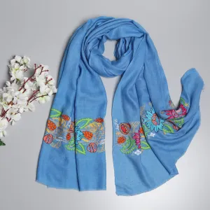 Hand Embroidered Pure Pashmina Blue Shawl