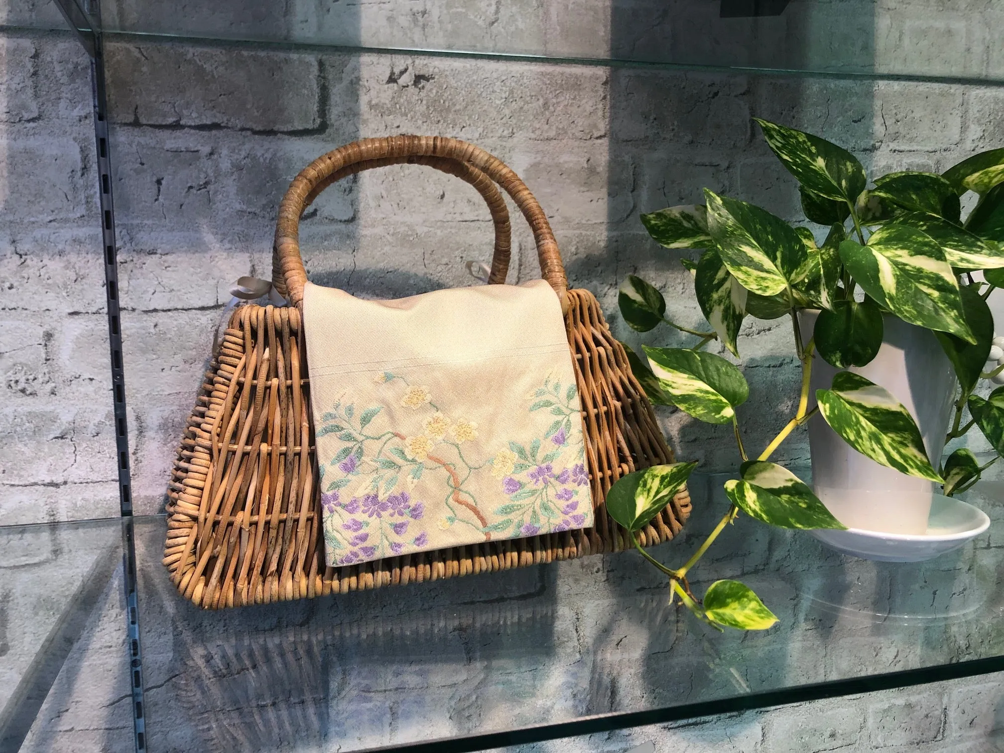HANDBAG KOTO KIMONO obi BAG (rattan basket bag beige)